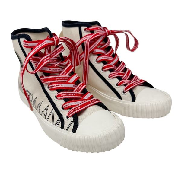 Zimmermann Logo-print Canvas High-Top Sneakers off-white red size 37 = US 6.5 - Picture 2 of 14